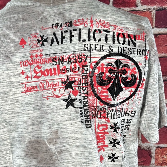 Affliction Men's Short Sleeve Graphic T-shirt -Gray/Black -Various Sizes- NWT - Picture 7 of 9